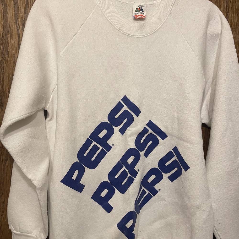 Fruit of the Loom White and Blue Men's Crewneck Sweater